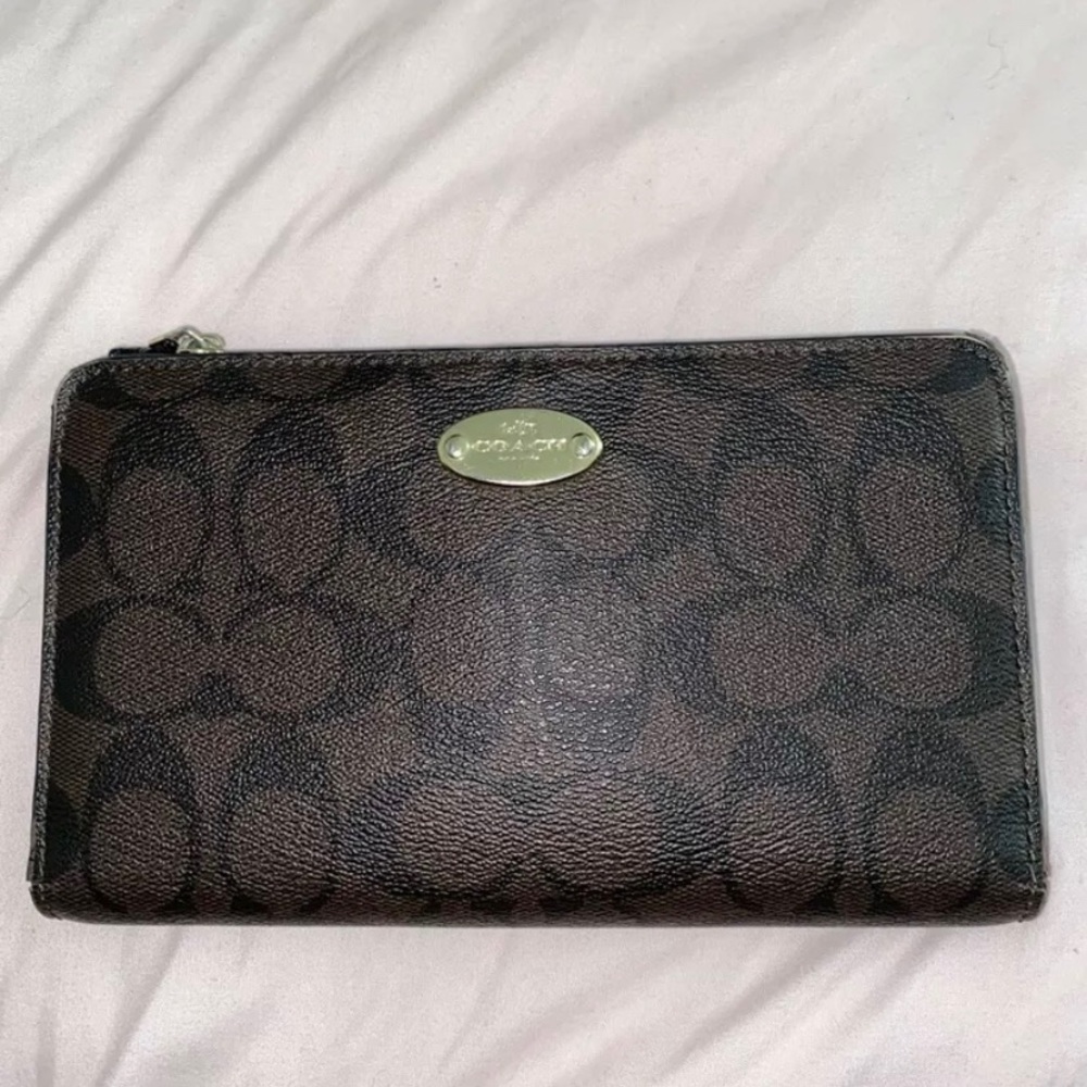 Coach Womens Polished Pebbled Leather Zip Wallet Gem